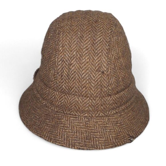 Burberry's Bruxelles Vintage Wool Herringbone Tweed Walking Bucket Hat 7 1/4 - Picture 3 of 8